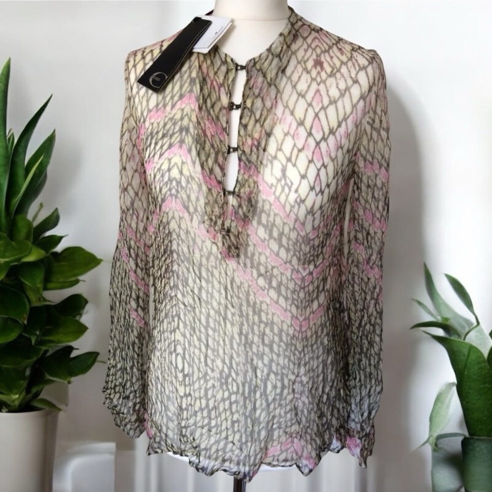 Just Cavalli Chiffon Silk Kaftano Top IT 42, US 6
